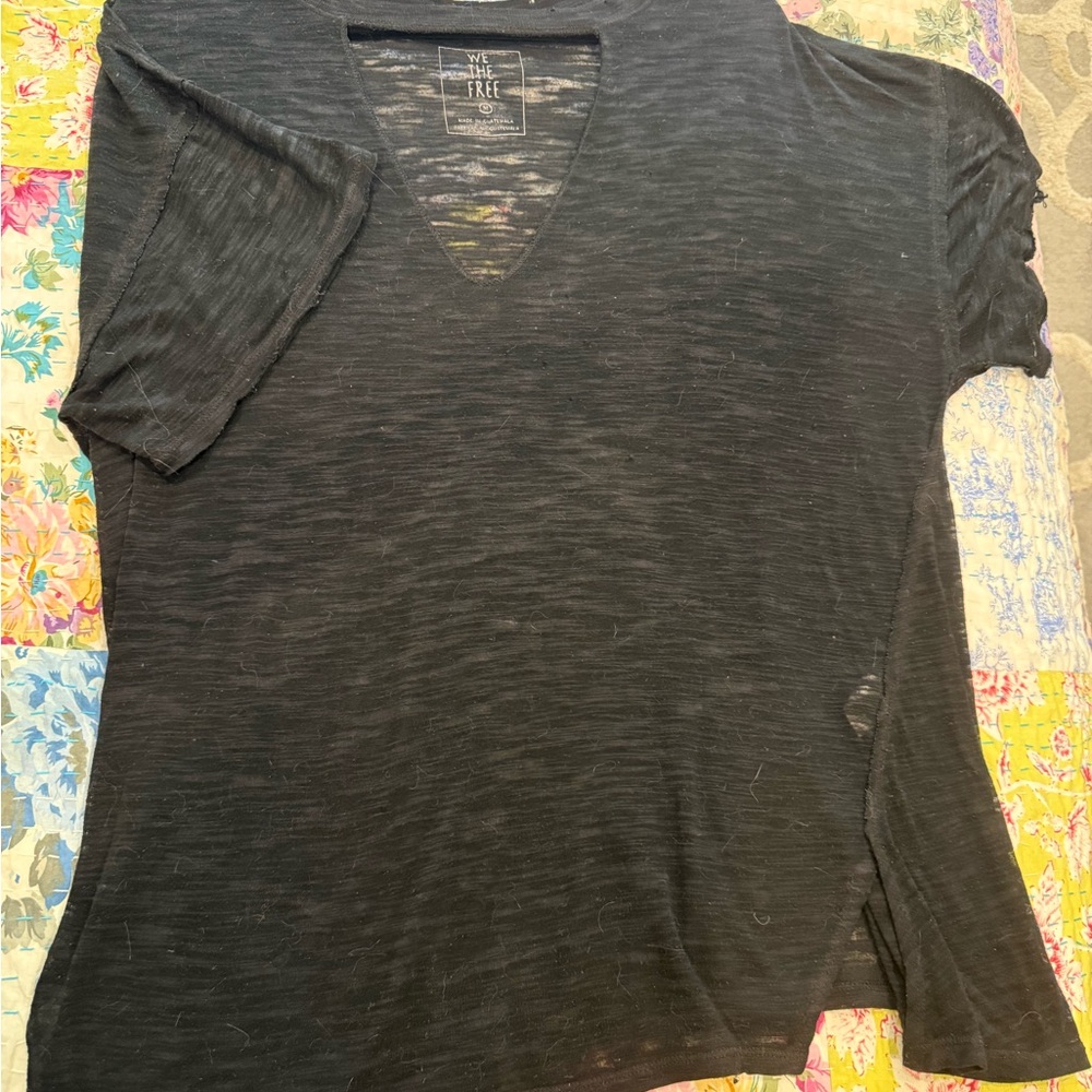 We The Free Black V-Neck Short Sleeve Tee